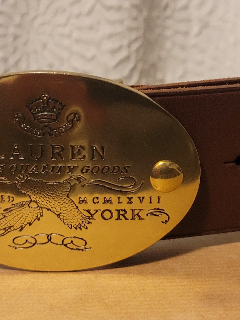 Lauren Ralph Lauren Brown Leather Belt with Brass Oval Logo Buckle - Picture 2 of 7